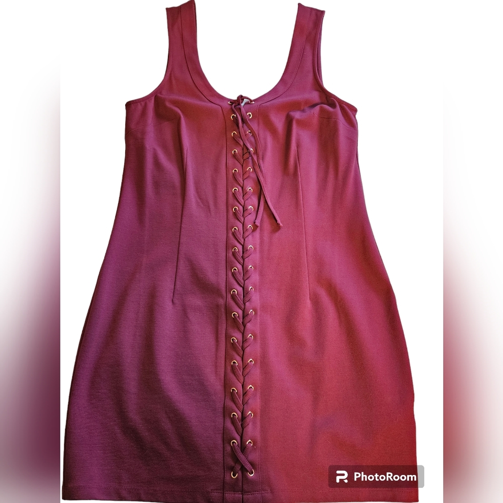 Guess womens XL mini dress NWOT. Maroon lace up front and back zipper. - Picture 3 of 12
